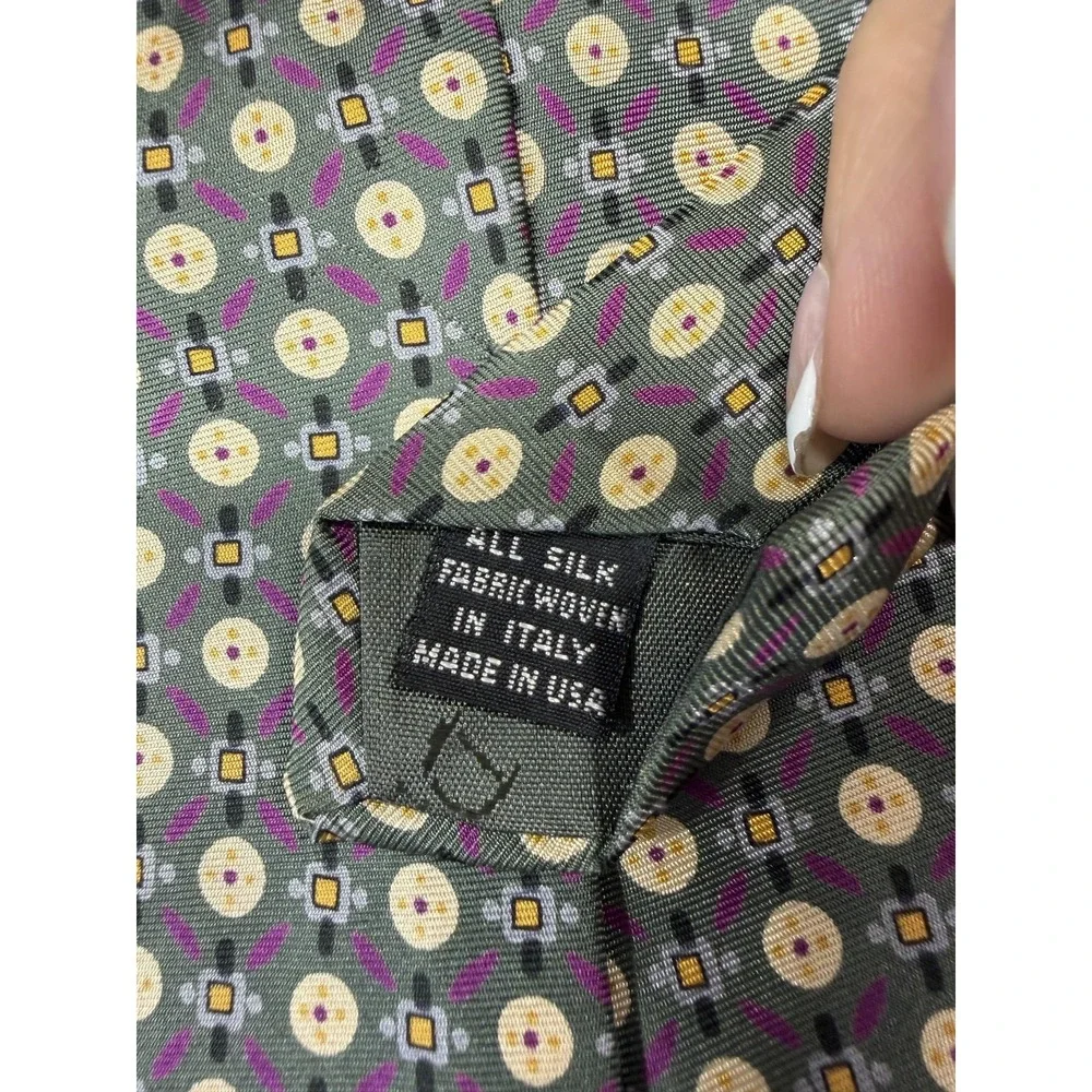 Christian Dior Tie Mens One Size Green Geometric 100% Silk Designer‎ Woven